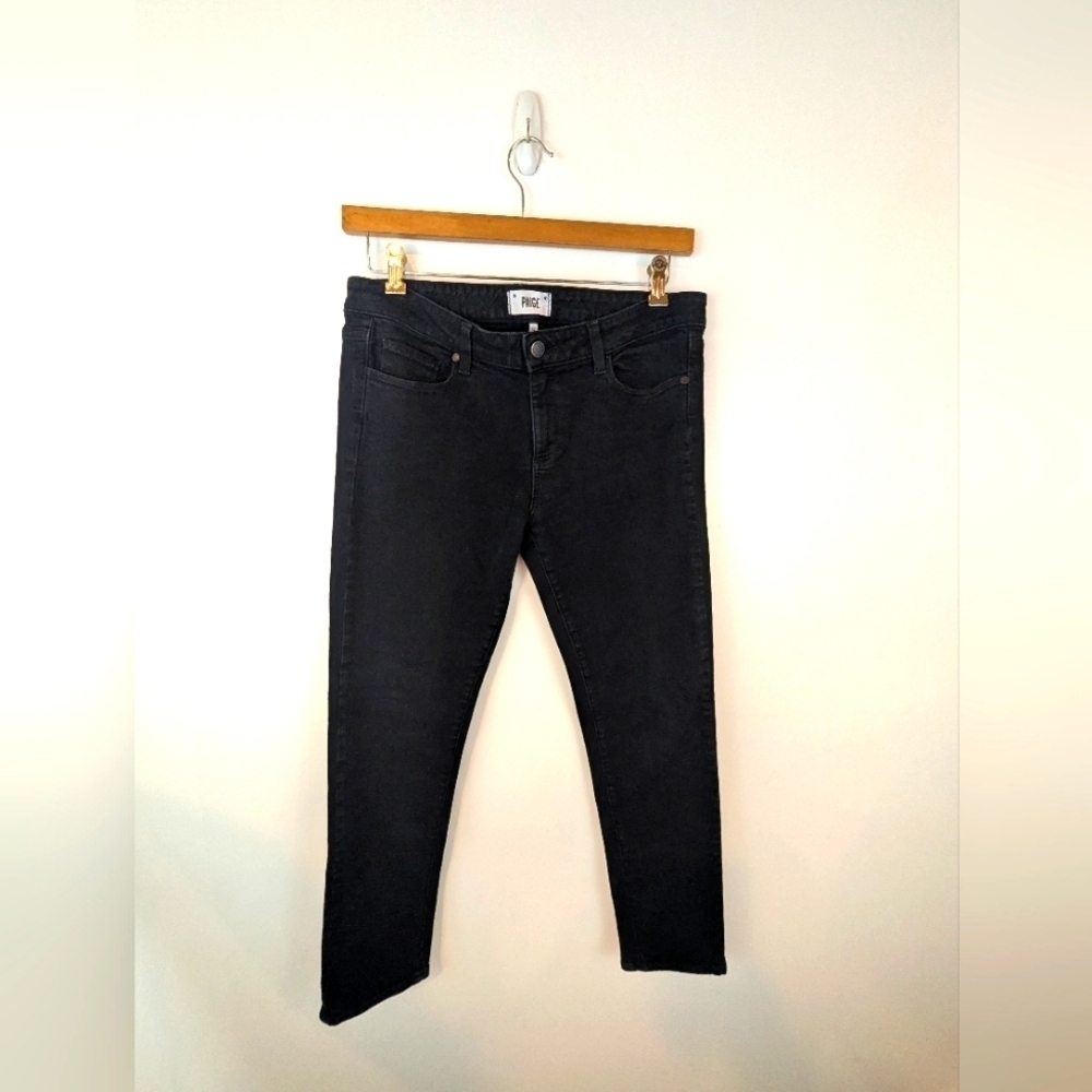 Paige Skyline Ankle Peg Jeans in Black, Sz 32